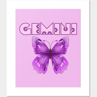 Gemini zodiac sign purple butterfly pretty Posters and Art